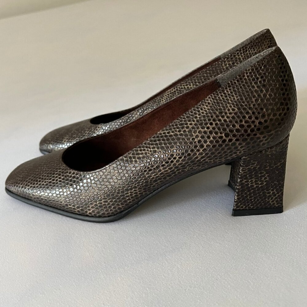 Stuart Weitzman Snake Skin Block Kitten Heel Pumps